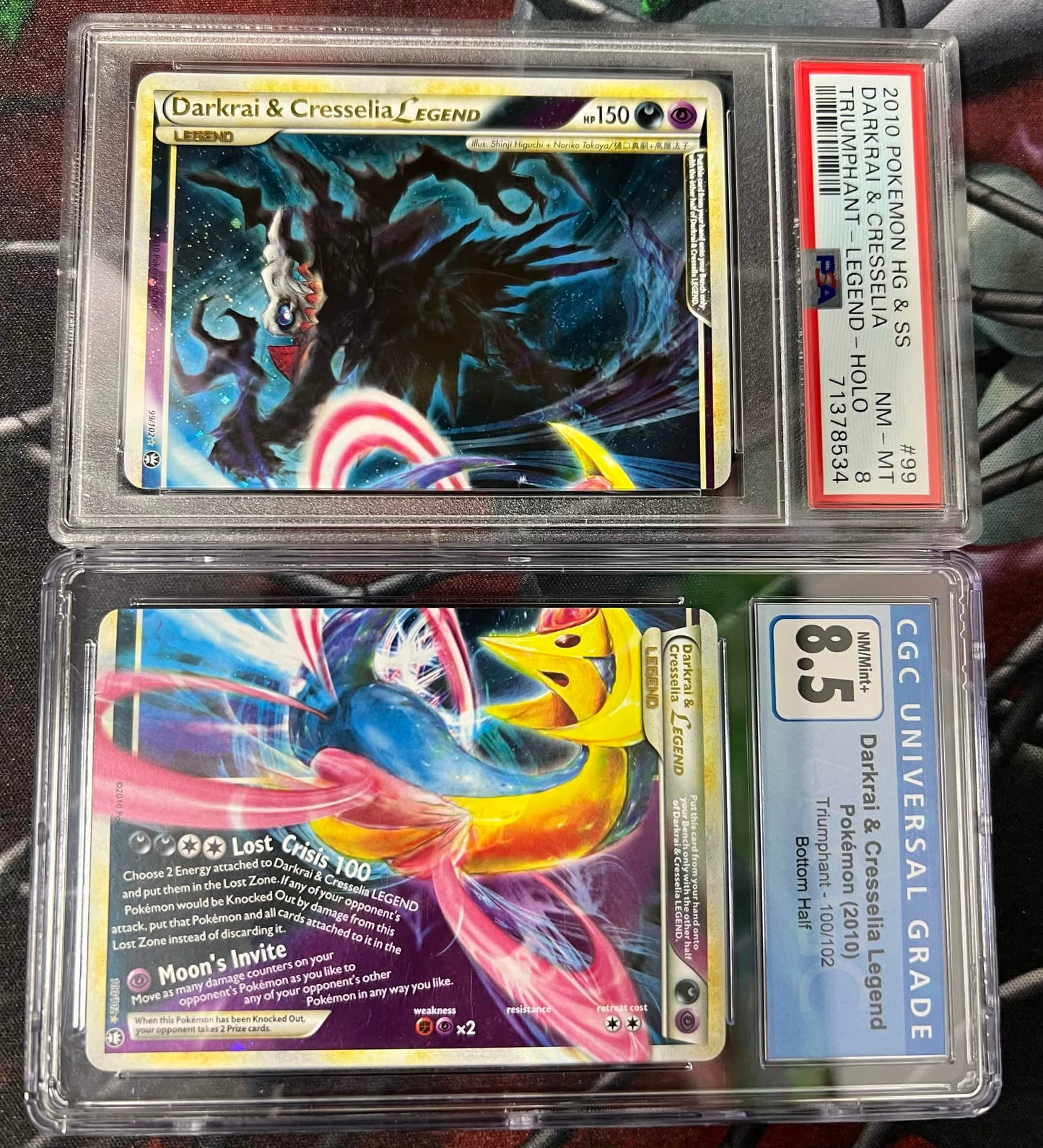 Pokemon 2010 Darkrai & Cresselia - Triumphant - Top/Bottom Combo - PSA 8/CGC 8.5