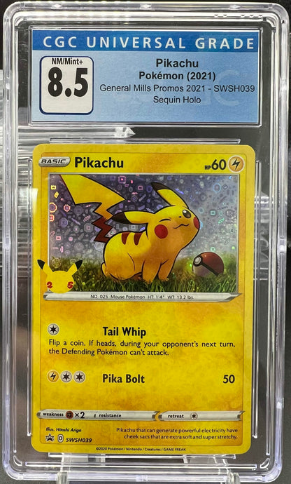 Pokemon 2021 Pikachu - General Mills Promo 2021 - Sequin Holo - CGC 8.5