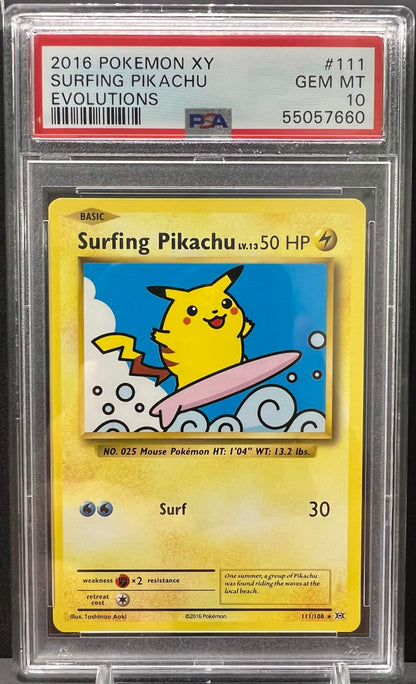 Pokemon 2016 Surfing Pikachu - XY Evolutions 111/108 - PSA 10