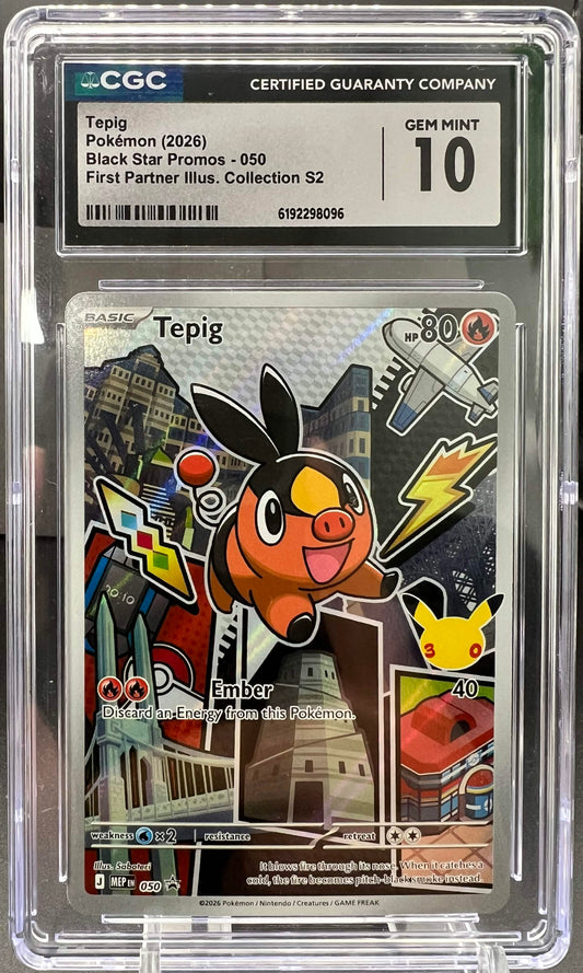 Pokemon 2026 Tepig 050 - First Partner Illustration Collection S2 Promo - CGC 10