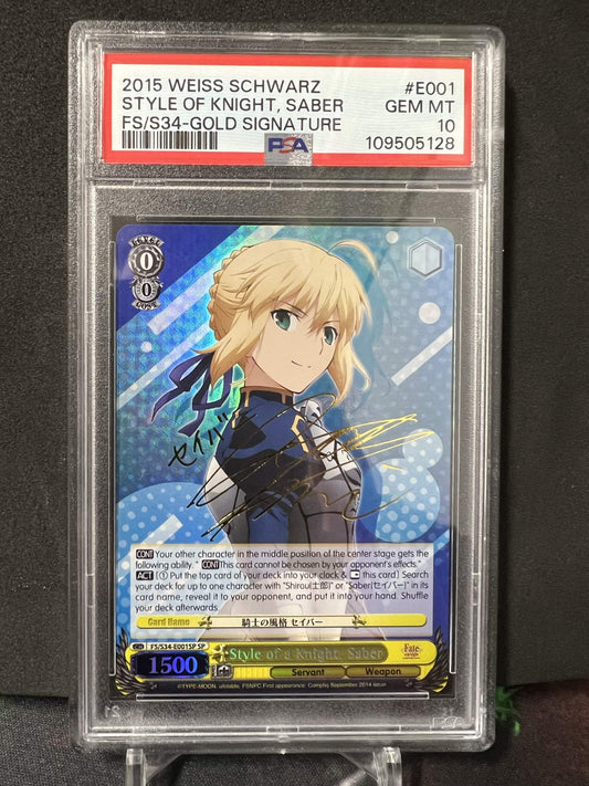 Weiss Schwarz 2015 Style of a Knight, Saber FS/S34-Gold Signature PSA 10