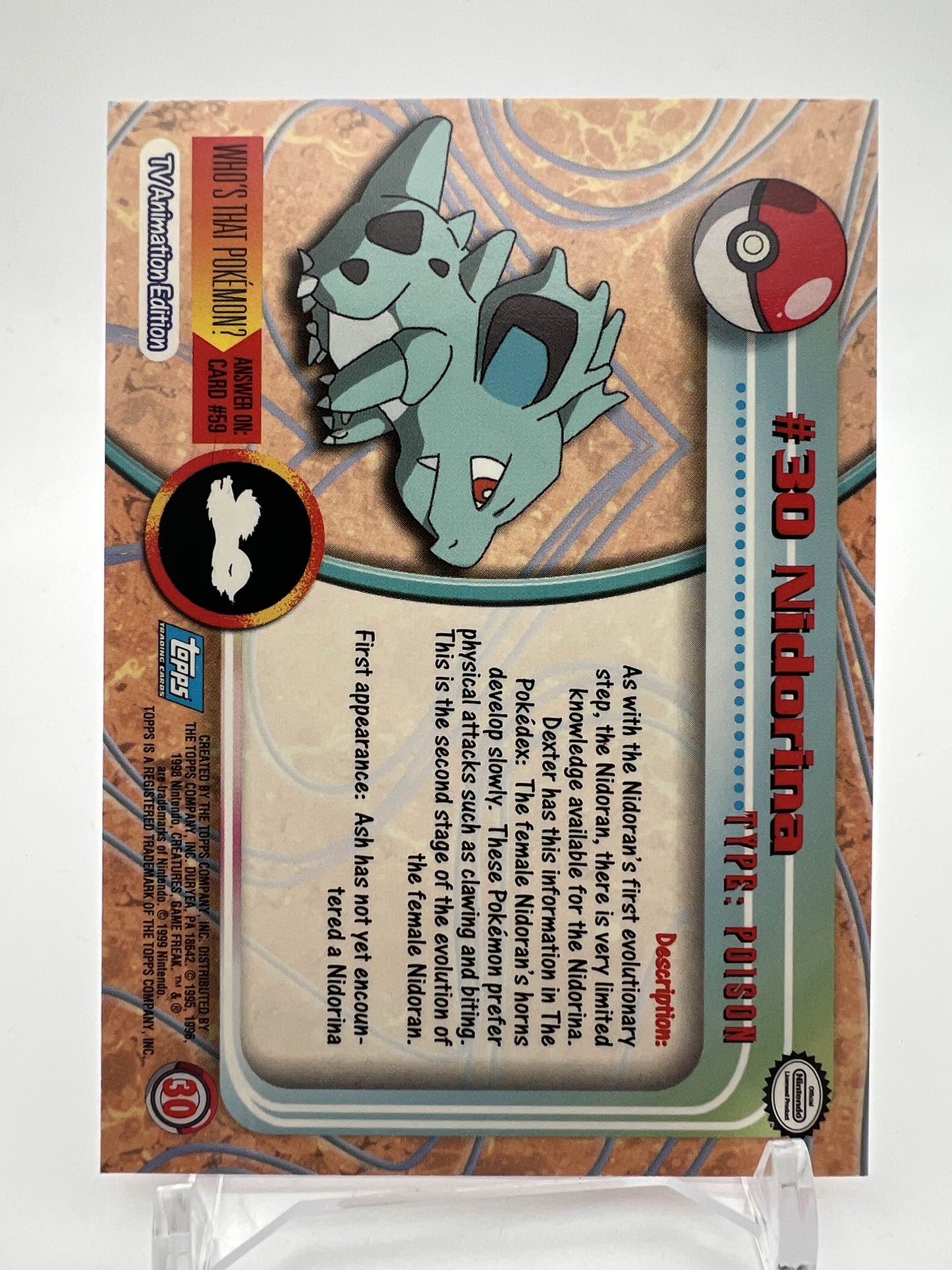 Nidorina #30 Pokemon 1999 Topps TV