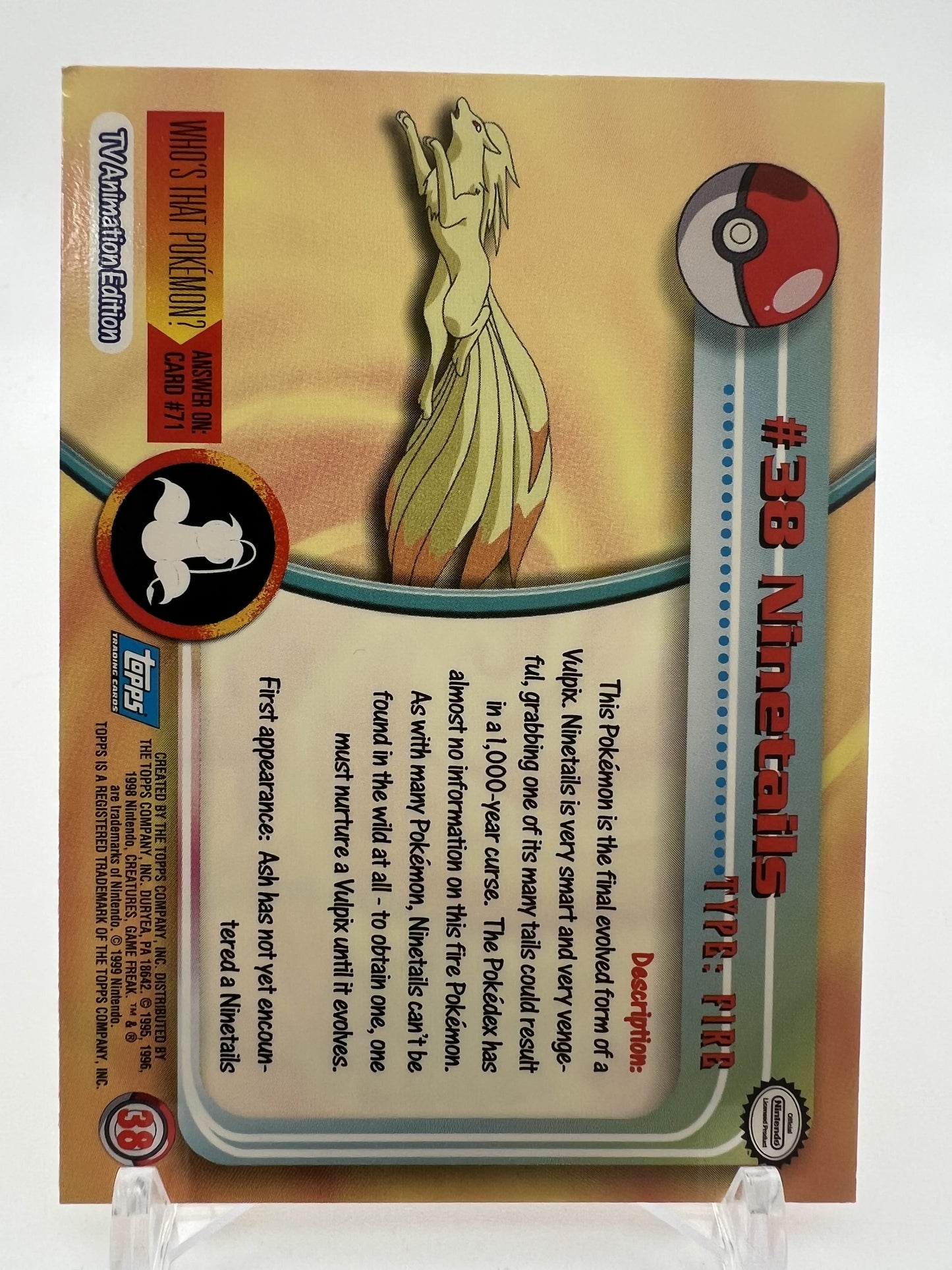 Ninetails #38 Pokemon 1999 Topps TV