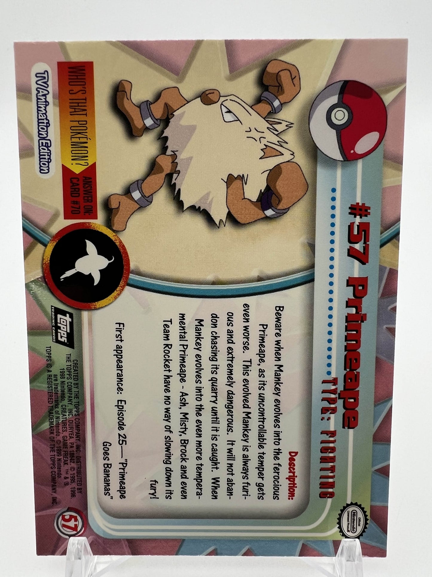 Primeape #57 Pokemon 1999 Topps TV