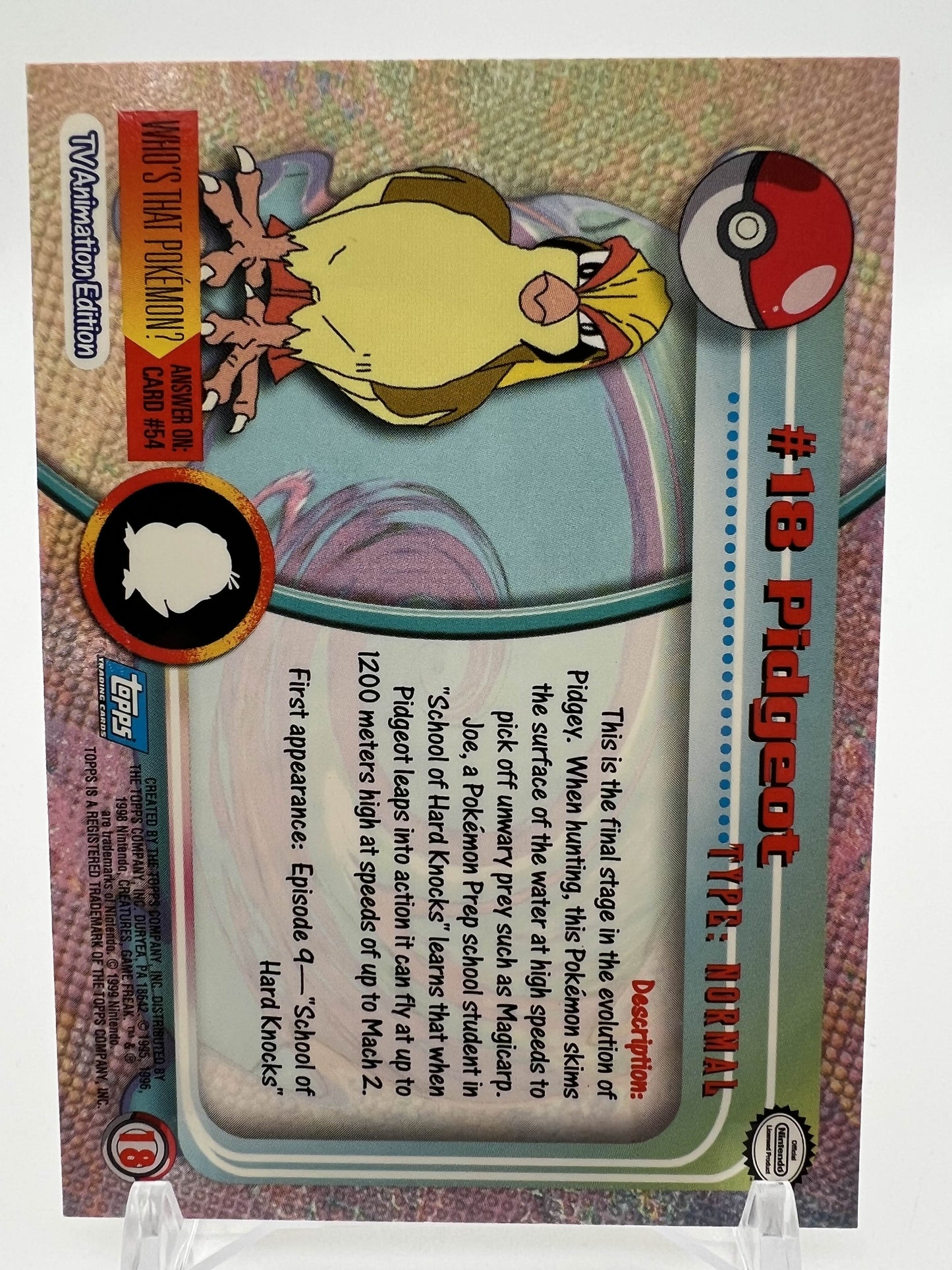 Pidgeot #18 Pokemon 1999 Topps TV