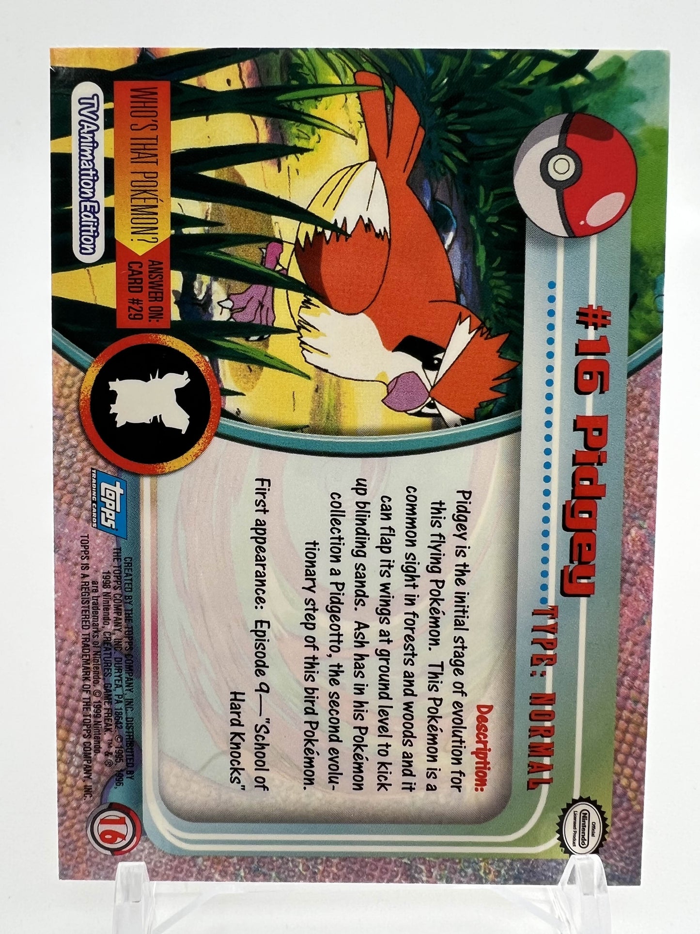Pidgey #16 Pokemon 1999 Topps TV