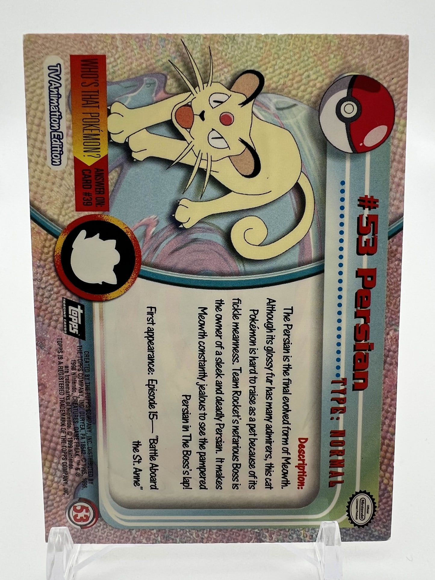 Persian #53 Pokemon 1999 Topps TV