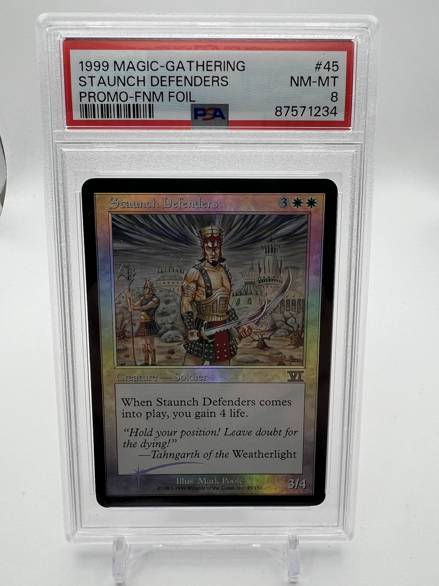 1999 MAGIC THE GATHERING STAUNCH DEFENDERS PROMO - FNM FOIL PSA 8