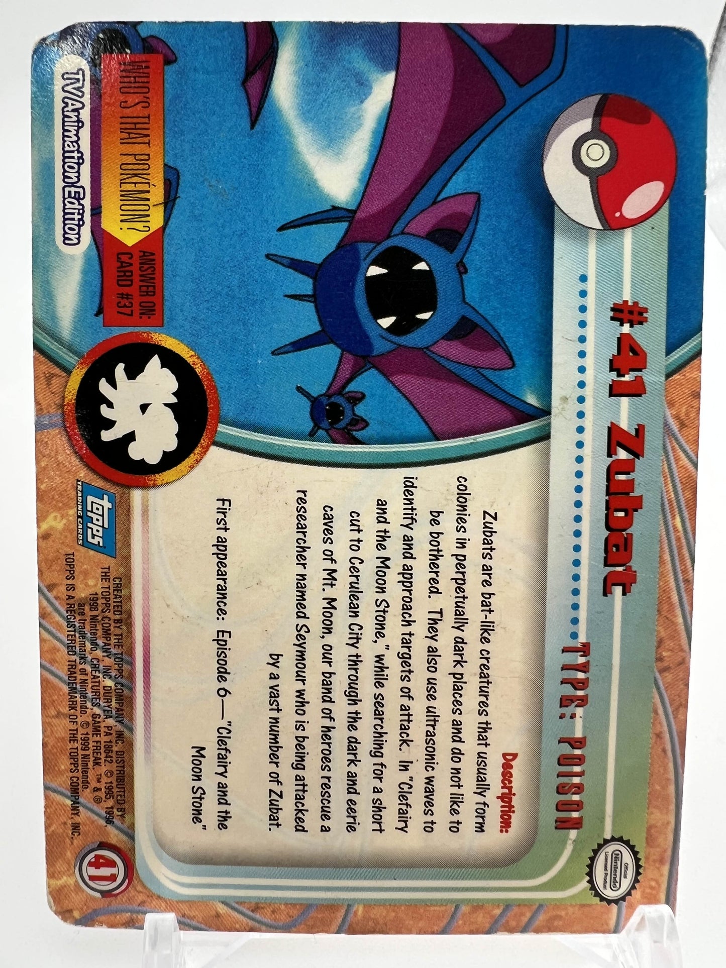Zubat #41 Pokemon 1999 Topps TV