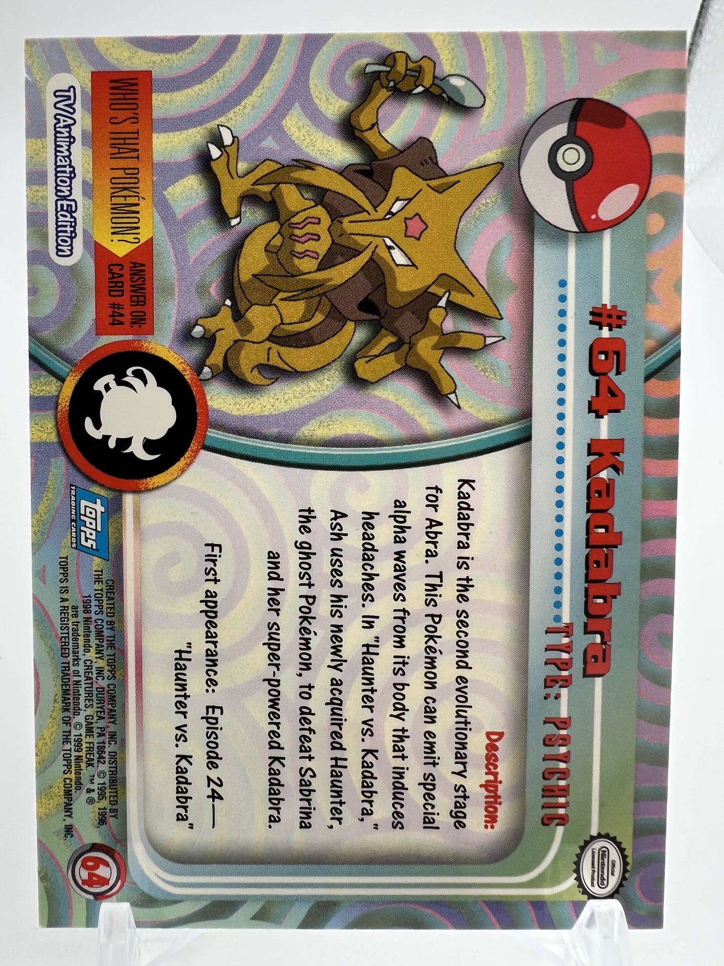 Kadabra #64 Pokemon 1999 Topps TV