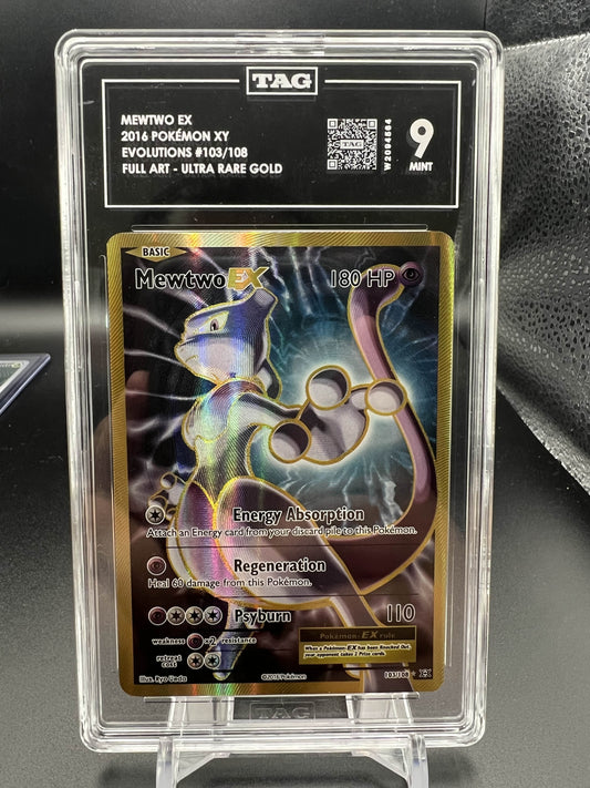 Pokemon 2016 Mewtwo EX - XY Evolutions - Full Art UR Gold - TAG 9