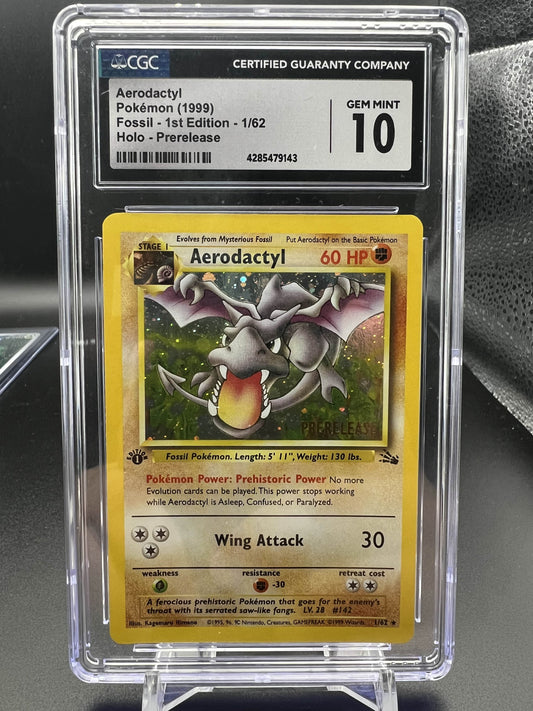 Pokemon 1999 Aerodactyl Fossil - 1st Edition - Holo Prerelease - CGC 10