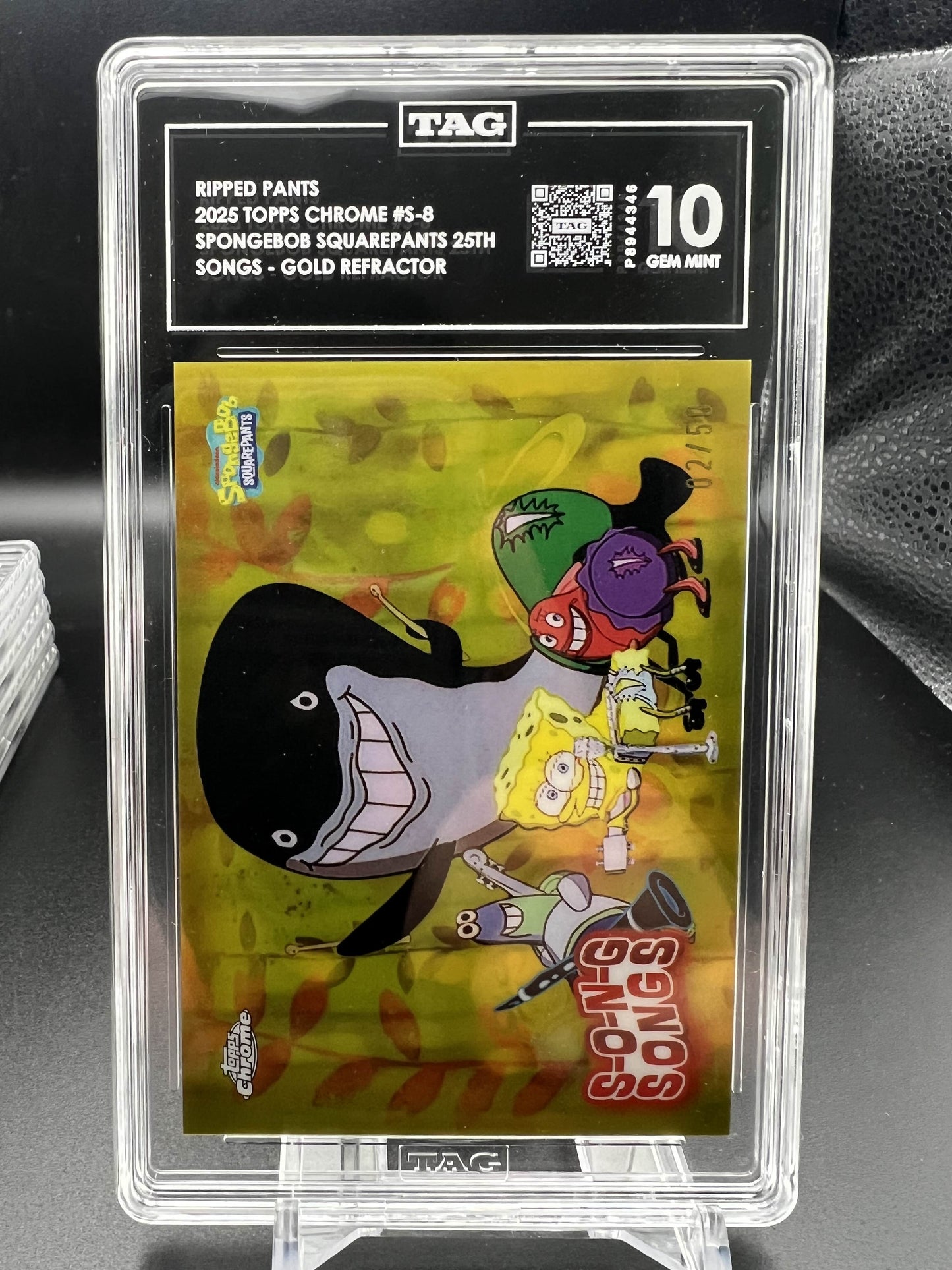 Topps Chrome 2025 Ripped Pants 2/50 - Spongebob 25th - Gold Refractor - TAG 10