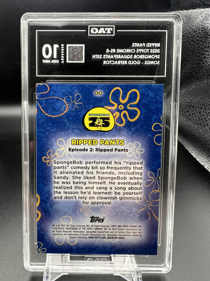 Topps Chrome 2025 Ripped Pants 2/50 - Spongebob 25th - Gold Refractor - TAG 10