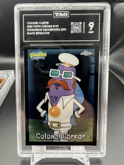 Topps Chrome 2025 Colonel Carper 10/10 - Spongebob 25th - Black Refractor - TAG 9