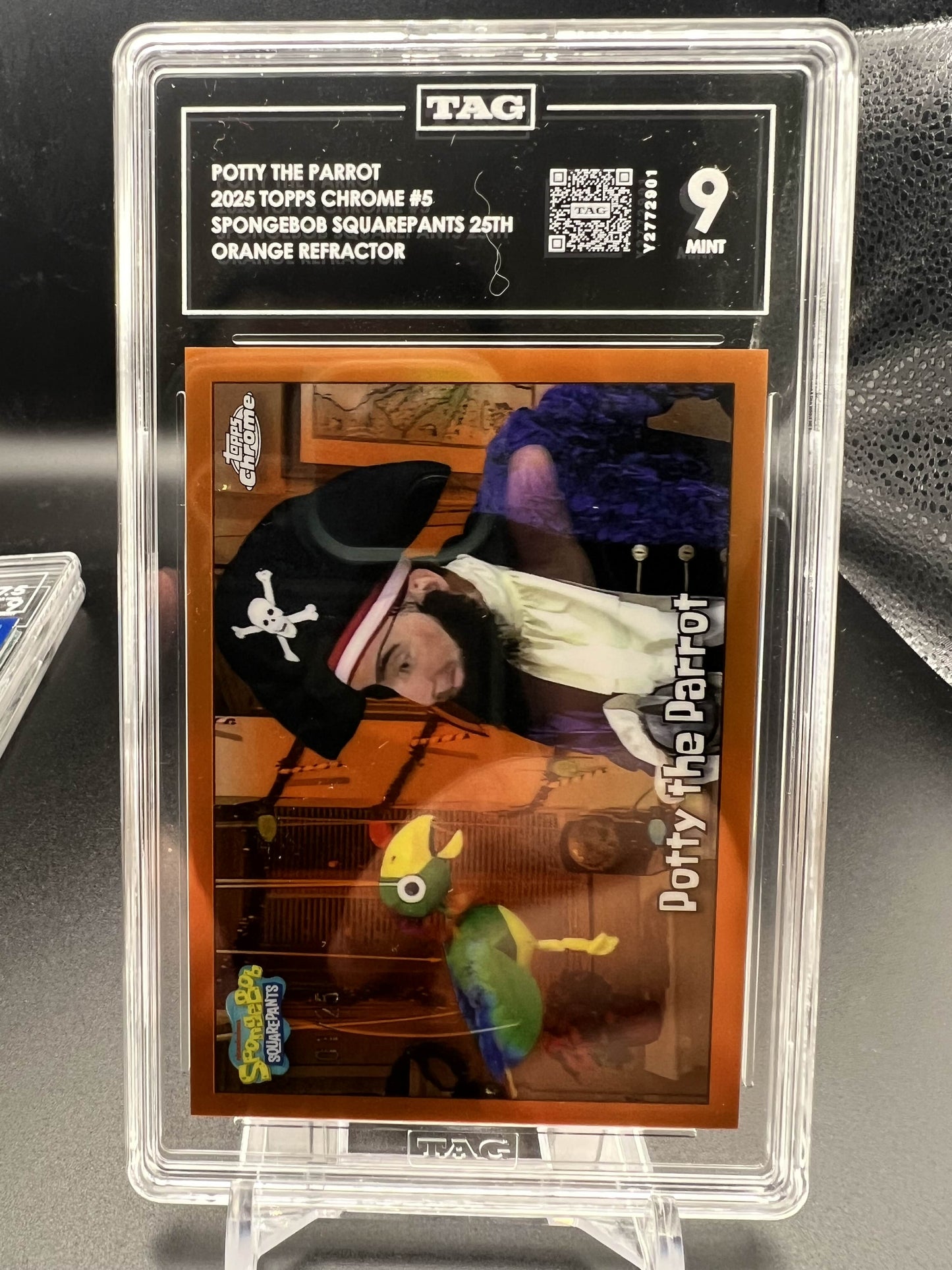Topps Chrome 2025 Potty the Parrot 1/25 - Spongebob 25th - Orange Refractor - TAG 9
