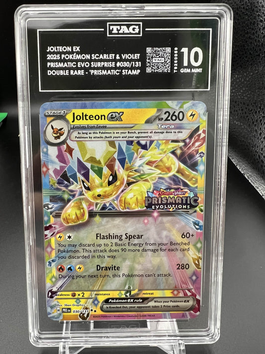 Pokemon 2025 Jolteon ex - Prismatic Evo. Surprise - Double Rare "Prismatic" Stamp TAG 10