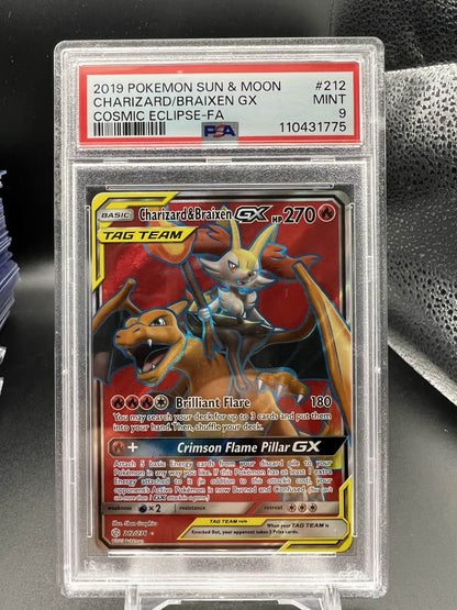 Pokemon 2019 Charizard & Braixen GX - Cosmic Eclipse - FA - PSA 9