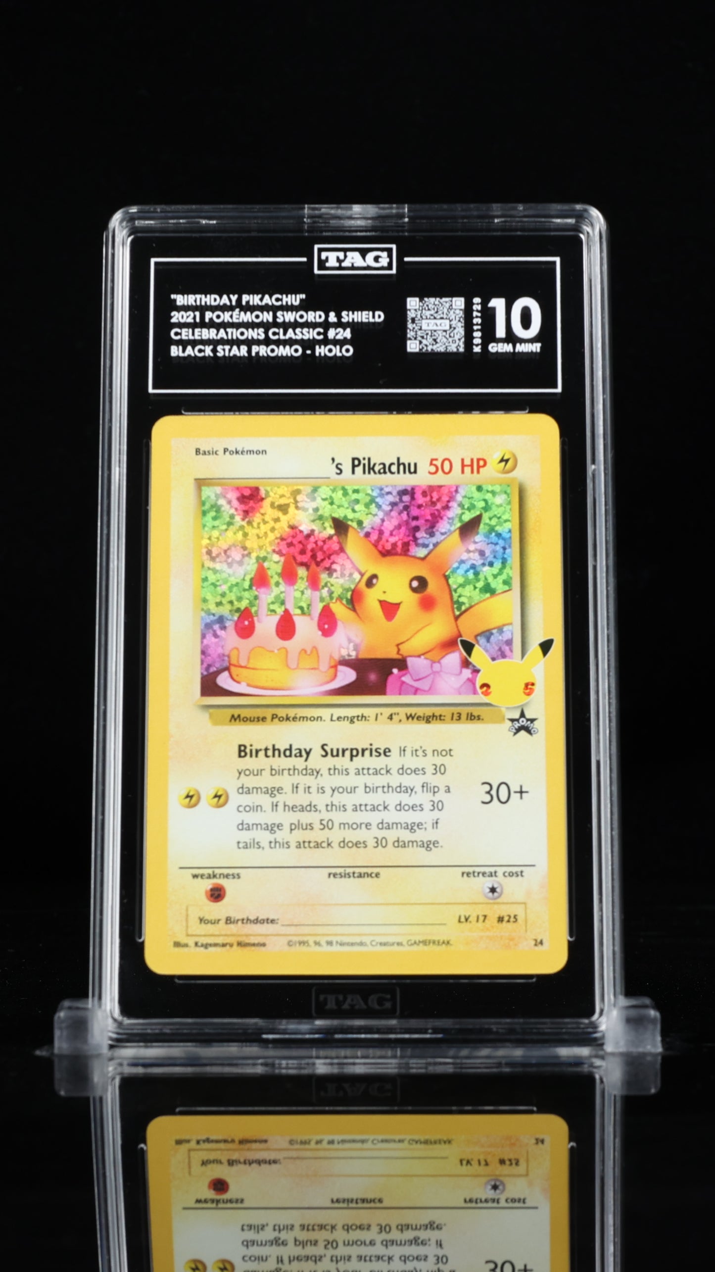 Pokemon 2021 "Birthday Pikachu" Celebrations Classic - Black Star Promo - Holo TAG 10