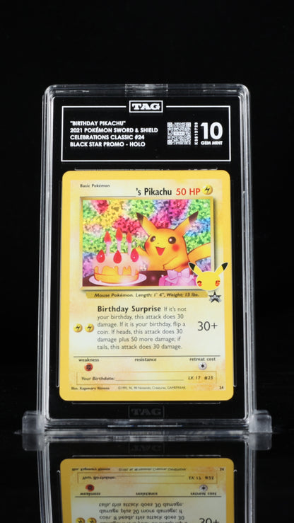 Pokemon 2021 "Birthday Pikachu" Celebrations Classic - Black Star Promo - Holo TAG 10