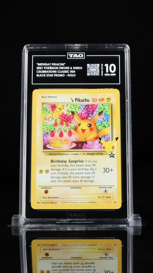 Pokemon 2021 "Birthday Pikachu" Celebrations Classic - Black Star Promo - Holo TAG 10