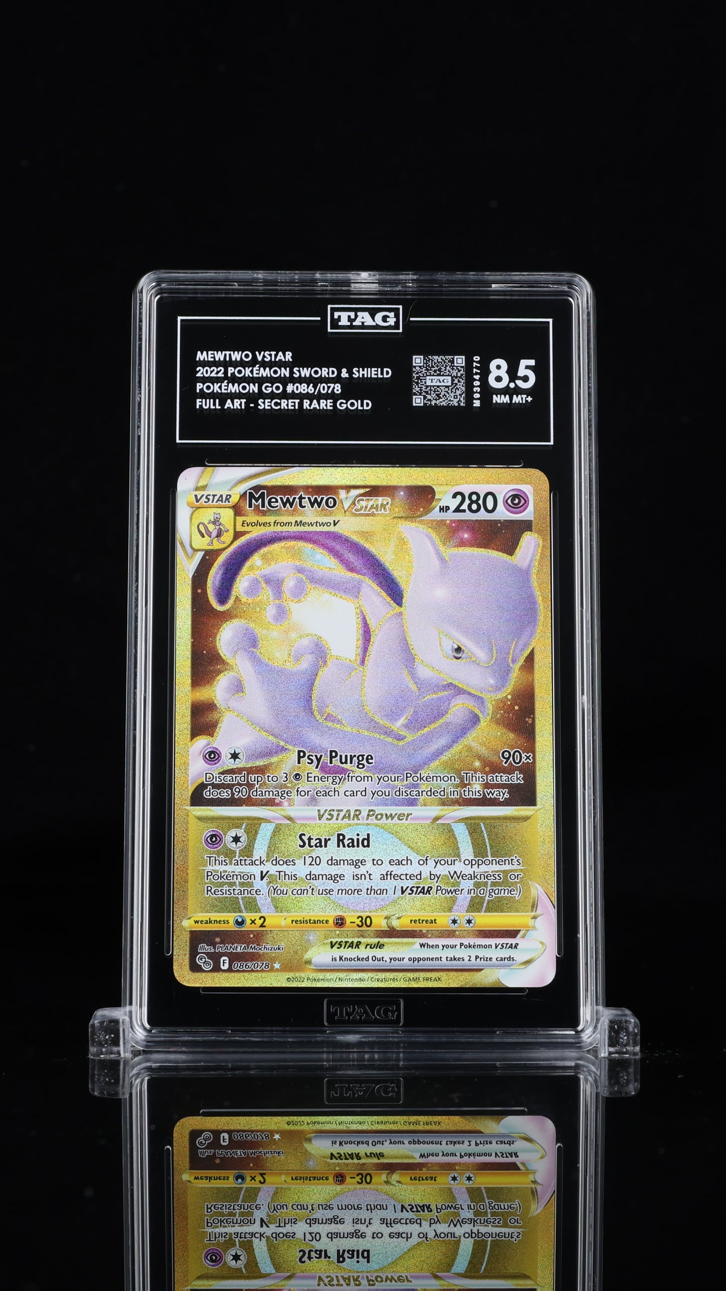 Pokemon 2022 Mewtwo VSTAR 086/078 - Pokemon GO SR Gold - TAG 8.5