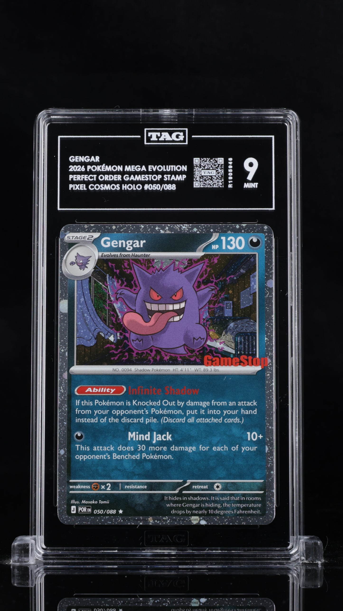 Pokemon 2026 Gengar - Perfect Order GameStop Stamped - Pixel Cosmo - TAG 9