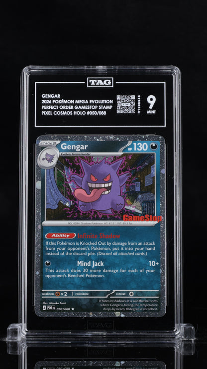 Pokemon 2026 Gengar - Perfect Order GameStop Stamped - Pixel Cosmo - TAG 9