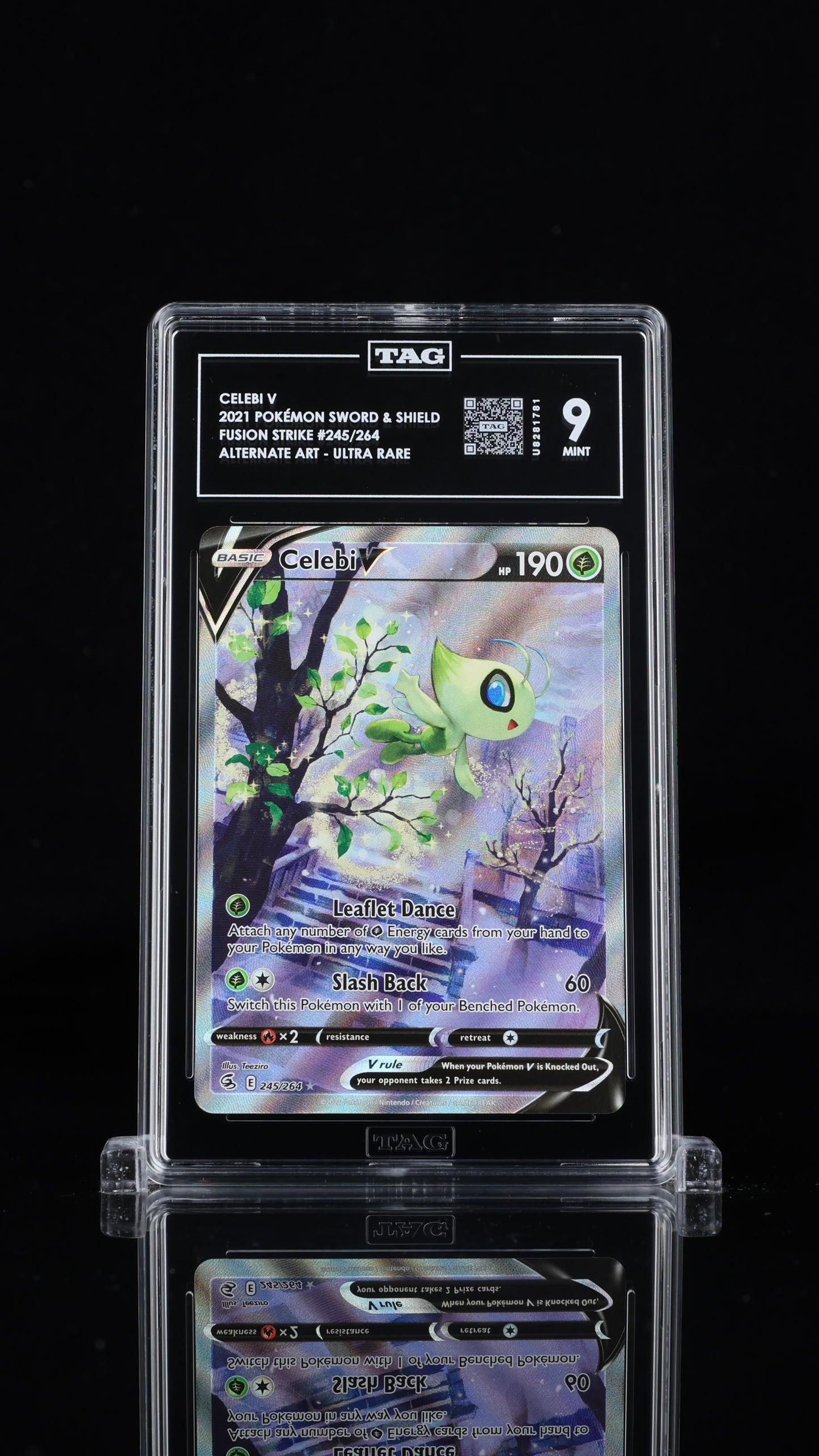 Pokemon 2021 Celebi V 245/264 - Fusion Strike - Alt Art Ultra Rare - TAG 9