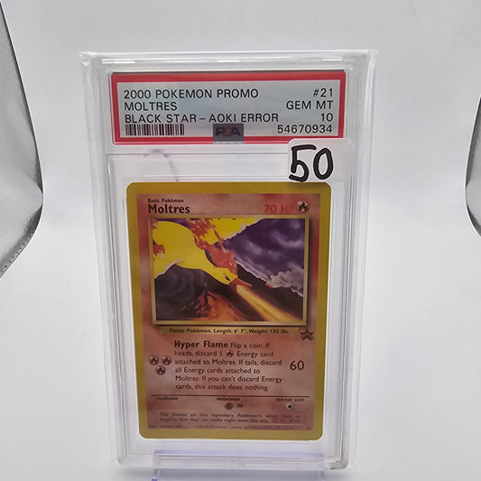 2000 Pokemon Promo Moltres Black Star-Aoki Error PSA 10