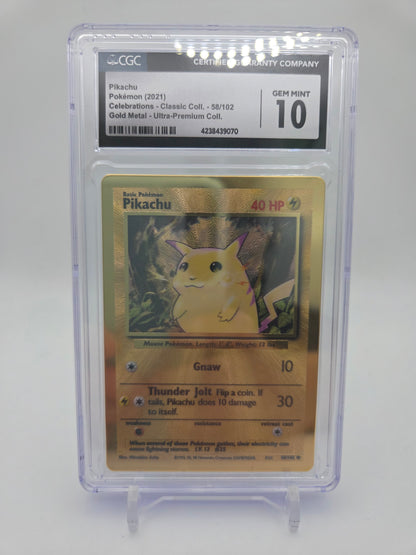 CGC 10 GEM MINT Pikachu 58/102 Celebrations UPC GOLD METAL Pokemon Card
