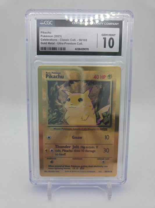 CGC 10 GEM MINT Pikachu 58/102 Celebrations UPC GOLD METAL Pokemon Card